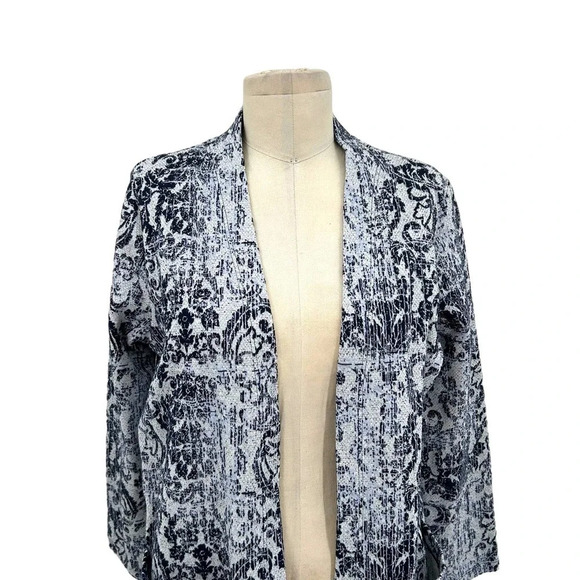 Clara Sun Woo Scroll Filigree Long Open Front Cardigan Blue‎ Gray Size Small - Picture 3 of 8